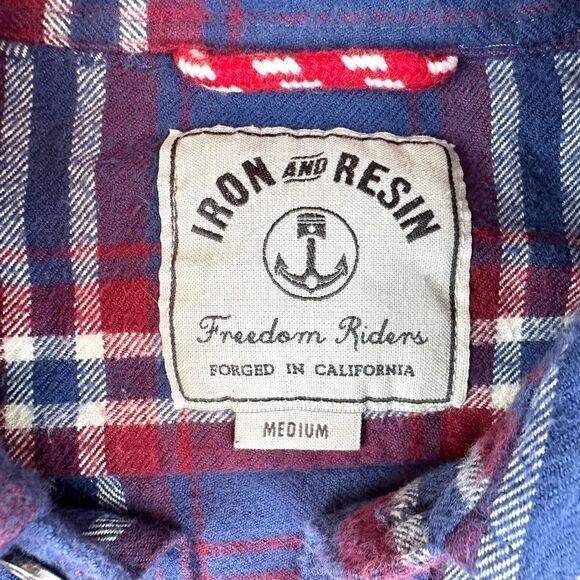 Iron and Resin Red Plaid Freedom Riders Cotton Flannel Shirt Men’s S-M Read - Picture 4 of 11